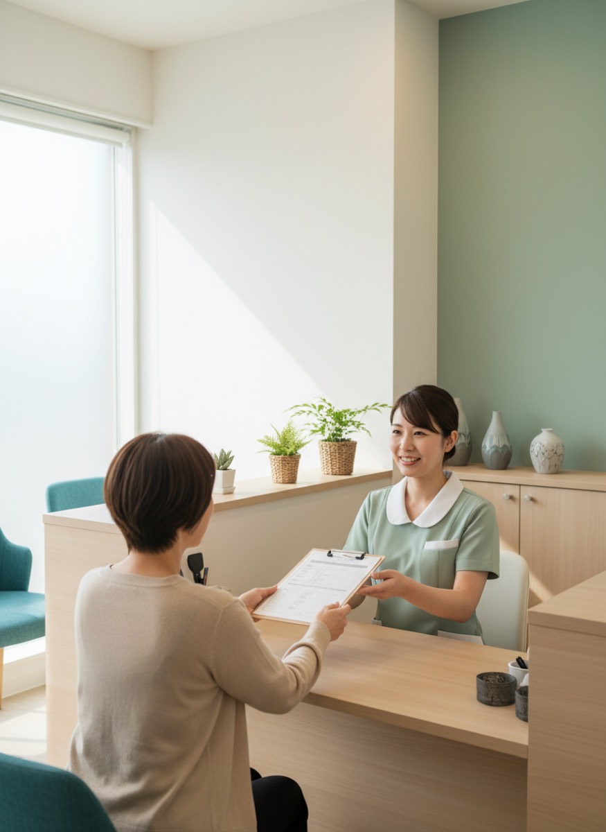 あおば内科クリニックの受付・問診の様子
