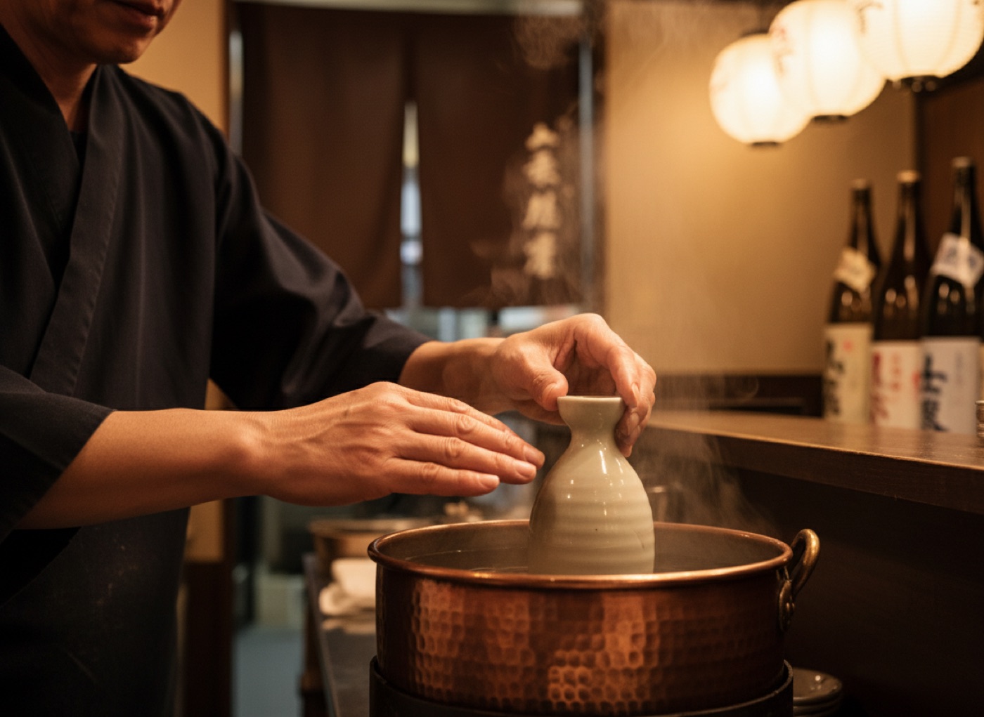 燗は、一本ずつ湯せんで。