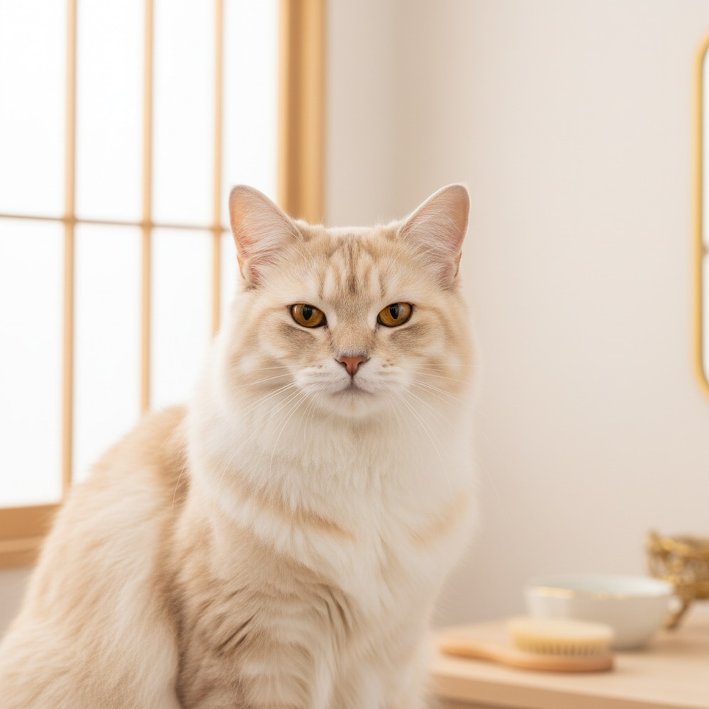 わたげでグルーミングした猫